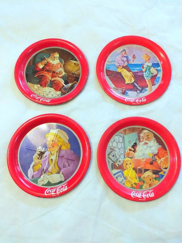 Plato Posa Vaso De Metal Coca Cola Antiguos Navideños X4