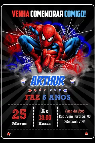 Convite Virtual Personalizado Tema Homem Aranha