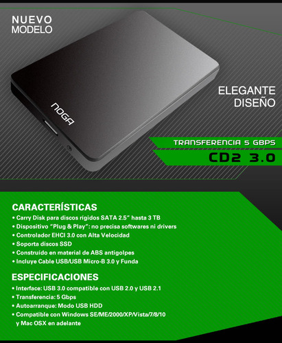Carcasa para HDD/SSD Noga CD2 3.0 color negro de 2.5"