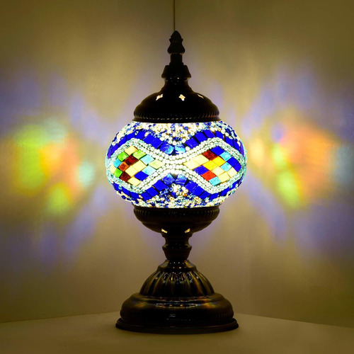 Lámpara De Noche De Cristal De Mosaico Turco Hecha A M...