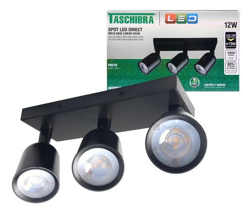 Spot Led Triplo Articulável Preto Ambiente Interno Abrigado Cor Luz Fria - 6500K