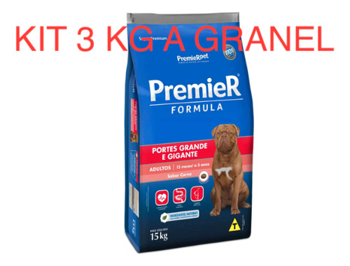 Kit 3 Kg Ração A Granel Premier Adulto Raças Grandes Carn