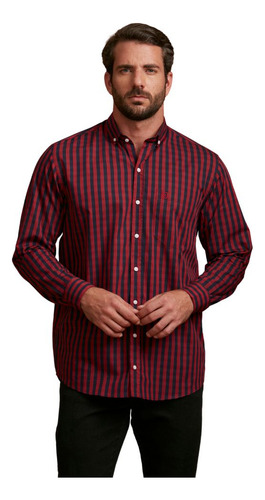 Camisa Listrada Vermelho E Azul Para Homem Usar No Outono