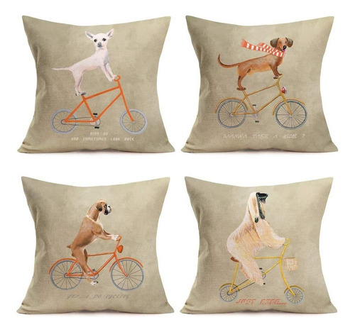 Adorable Dog Riding Bike Pattern Throw Pillow Fundas An...