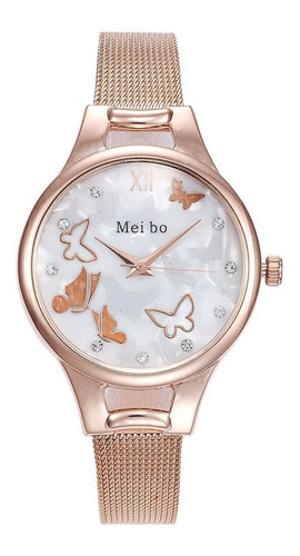 Relógio Fino Social Feminino Meibo Borboleta Aço Inoxidável