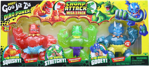 Paquete De 3 Goo Jit Zu Dino Power Mega: Superhéroe Squishy