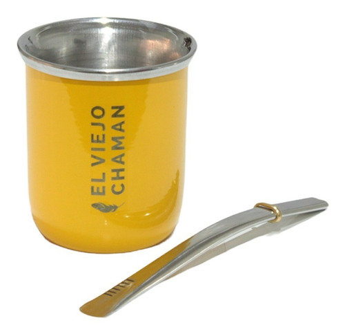 Mate Acero Inox Termico Veracruz Amarillo + Bombilla En Caja Liso