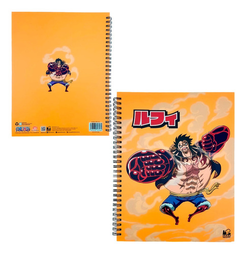 Monkey D Luffy Gear One Piece Libreta Profesional 100 Hojas Color Cuadro Chico / Cuaderno / Doble Arillo Y Stickers