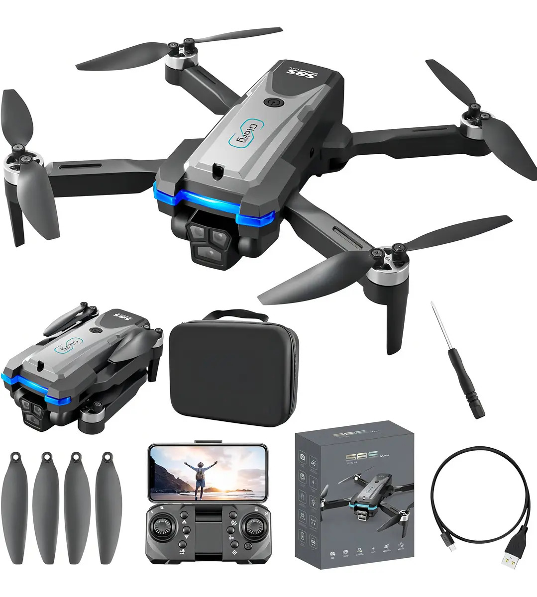Drone S8S Pro Max Motor Brushless Com Câmera HD 4K e 2 Baterias