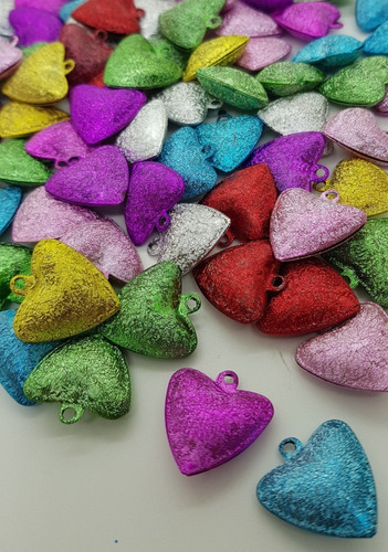 Cascabeles Metal Corazón X 10 Unidades Colores Gibre Glitter