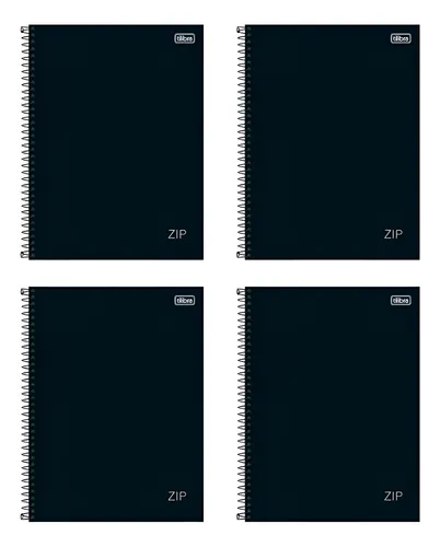 4 Cadernos 1 Matéria 80fls Universitário Zip Tilibra - Preto