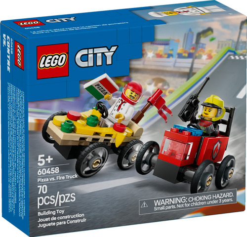 Lego Carros De Corrida Pizza Vs Caminhão Dos Bombeiros 60458 70 Lego City