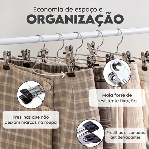 Kit 12 Cabide Com Presilha Antiderrapante Calça Shorts Saia