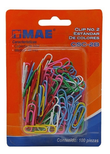 Clip Estandar Mae Csc-2b Paq 100 Pzs Varios Colores Numero 2