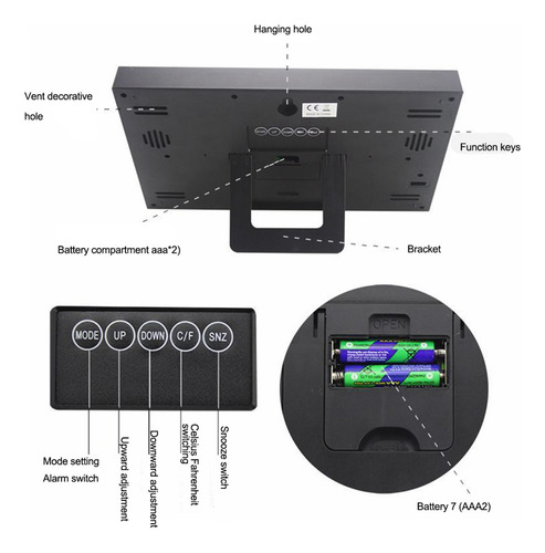 Reloj Digital De Pared Lcd Con Calendario De Temperatura Con