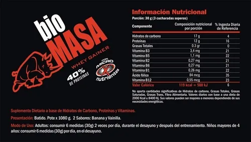 Bio Masa Ganador De Peso Y Masa Muscular Super Polvo