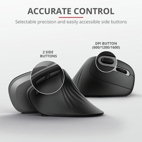 Mouse Inalambrico Usb Trust Verro Ergonomico Negro Vertical