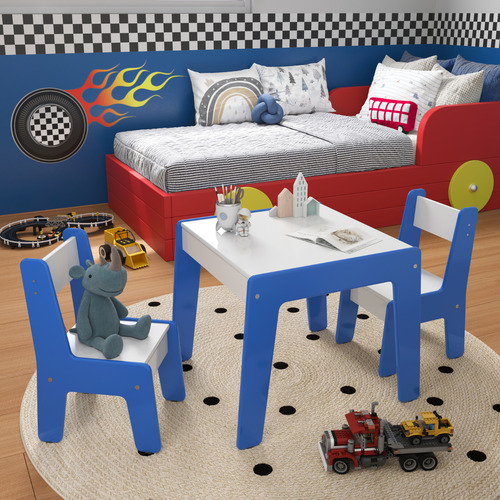 Conjunto De Mesa Com 2 Cadeiras Goiania Branco Azul