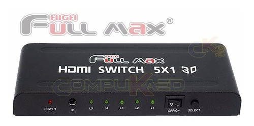 Switch Selector Hdmi 5 X 1 De 5 Equipos A 1 Tv Full Hd 3d