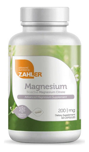 Zahler Magnesium Citrato De Magnesio 60 Capsulas 200 Mg Sabor Sin Sabor