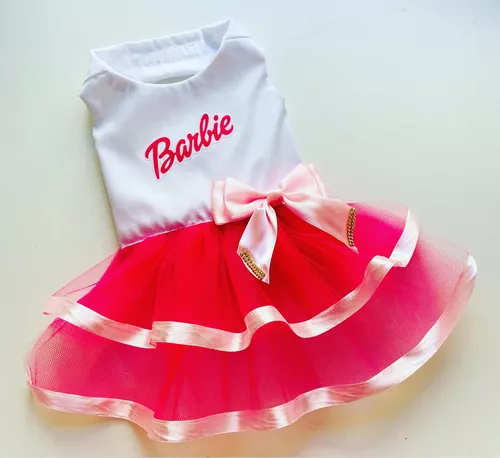 Roupa Roupinha Pet Para Cachorro Vestido Barbie Com Guia