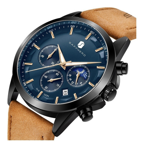 Reloj Sapphero De Cuero Casual Para Hombre Con Cronógrafo