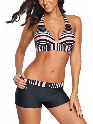 Zando Halter Bikini Con Traje De Baño Boyshort Push Up De 2