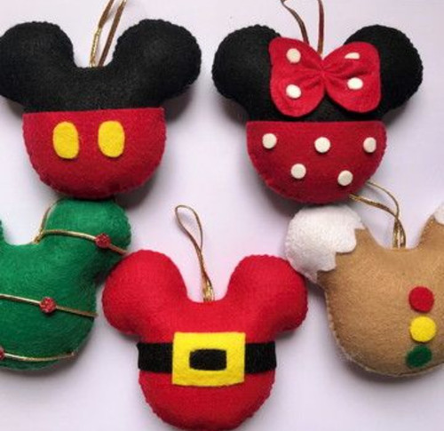 Lote Figuras Decorativas Navideñas Mickey Mouse De Fieltro