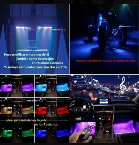 Imagen 5 de 10 de 4x Tiras Led Auto Rgb 5050 12v Ritmico 36 Led Control Música