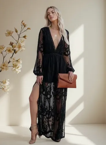 Vestido Bohemio Con Abertura De Boda De Encaje Floral Con Cu