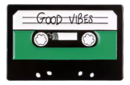 Pin Metálico Esmaltado Cassete Good Vibes Vintage Negro