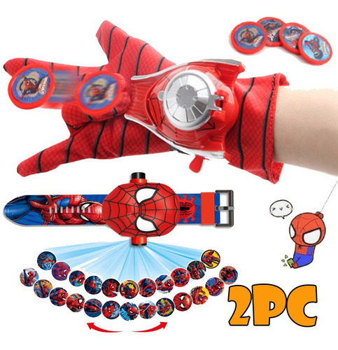 Kit De 2 Guantes Lanzador Disco Spider Man Spider Toy Watch