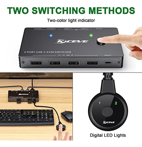 Conmutador Kvm Usb Tipo C 4k @60hz, Interruptor Usb C Mleeda
