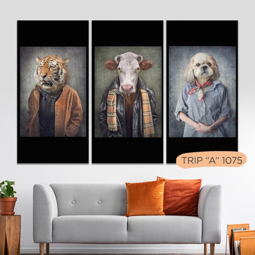 Imagen 3 de 10 de Cuadros Animales Triptico Fotos Modernos 100x90 Tela