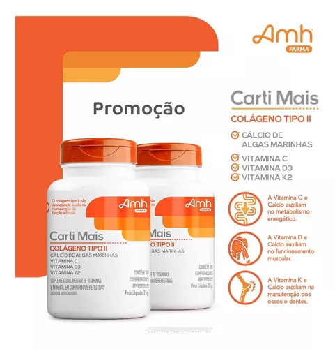 Carti Mais Colágeno Tipo 2 + Cálcio + Vitaminas Da Amh Farma