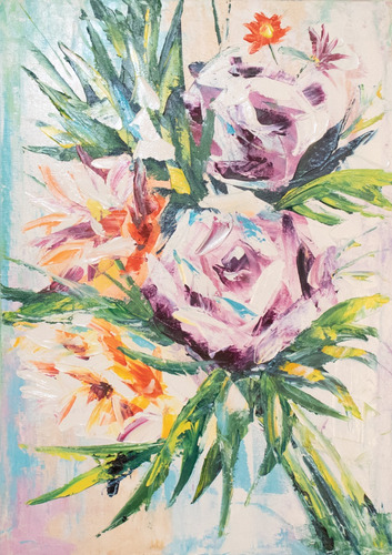 Cuadro - Pale Flowers - Oleo Con Espátula 25x35cm