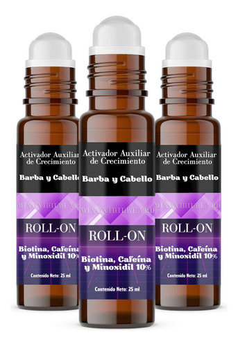 Minoxidil10% Biotina Y Cafeína Minoxidilbeard 3rollon 25mlcu