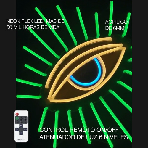 Letrero Neón Ojo Rayos Eye Iluminati Con Control Atenuador 