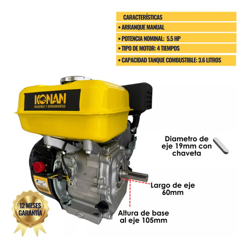 Motor A Explosión Arranque Manual 5.5 Hp Konan 163cc