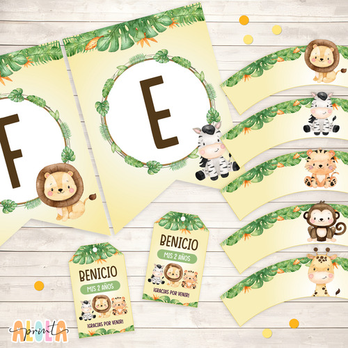 Kit Imprimible Animales Selva Safari Personalizado