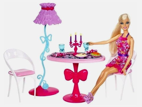 Barbie Set Comedor + Muñeca - Glam Dinning Room Original