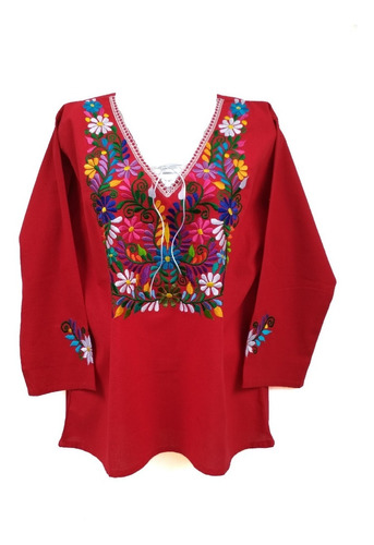 Blusa Artesanal Mexicana Bordado Flores 