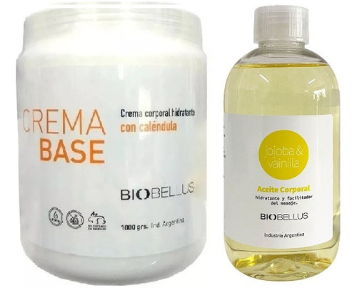 Crema Base Masajes 1kg + Aceite Jojoba Vainilla Biobellus