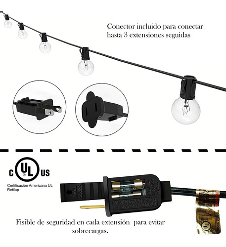 Imagen 3 de 7 de Extensión De Bombillos Vintage Exterior Jardín Terraza 15m