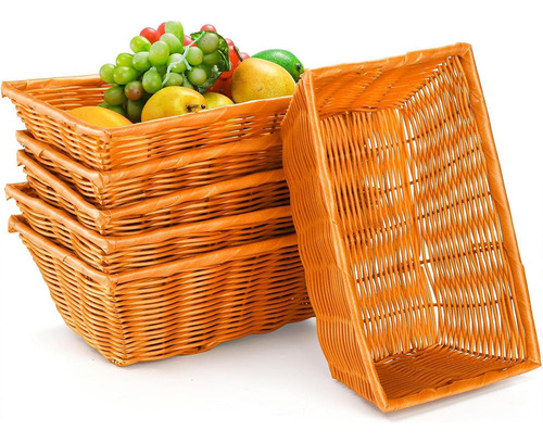 Qw 6 Peças Cestas De Pão Imitação Rattan Cestas 30x20x7cm
