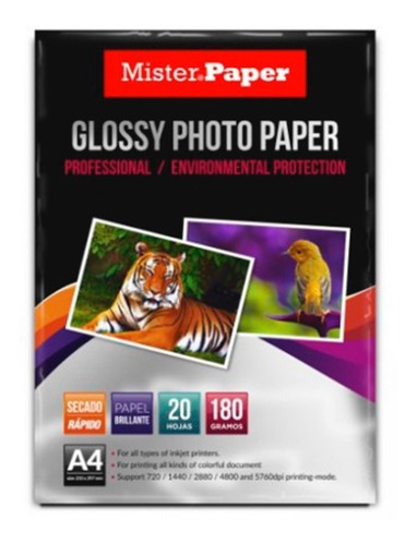 Papel Fotográfico Glossy 20 Hojas 180grs. Mister Paper