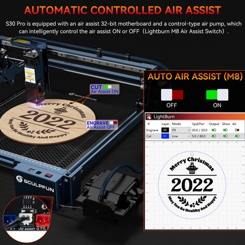 Máquina de gravação a laser Sculpfun S30 Pro 10w e rolo giratório