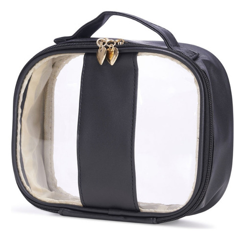 Necessaire Transparente Feminina Maquiagem Viagem Praia Cor Preto