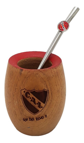 Mate De Madera Calden Con Grabado Independiente Con Bombilla