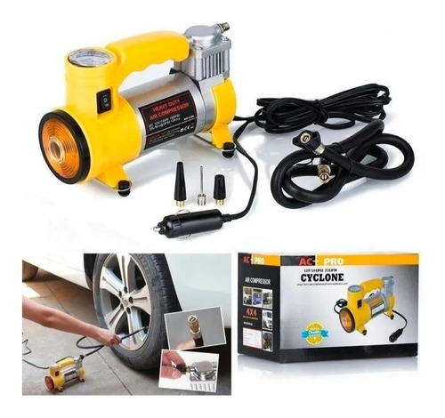 Compresor Aire Automático Inflar Llantas Carro Amarillo 12v